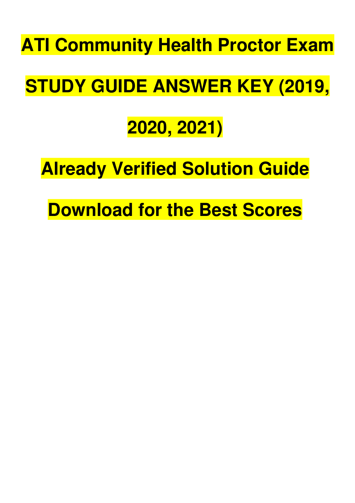 Preview image for ATI Community Health Proctor Exam STUDY GUIDE ANSWER KEY (2019, 2020, 2021)